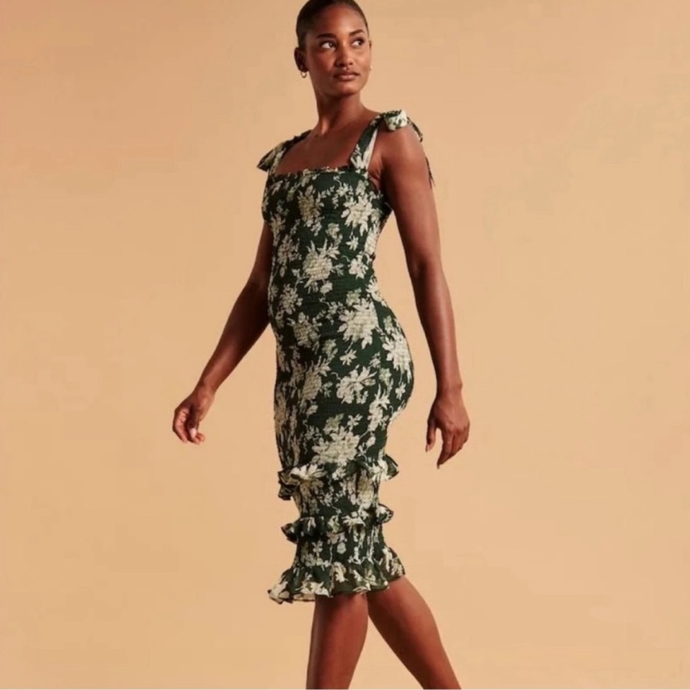 Abercrombie tie-strap smocked midi dress in floral